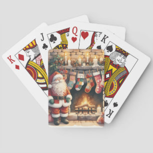 Santa by Fireplace jul Stockings Casinokort