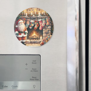 Santa by Fireplace jul Stockings Magnet