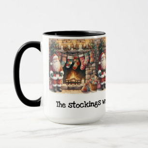 Santa by Fireplace jul Stockings Mugg