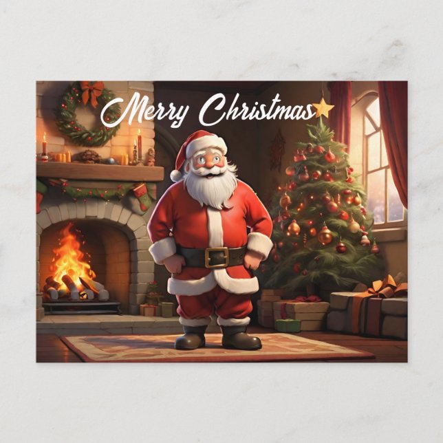 Santa by, försök framför elden vykort (Framsida)