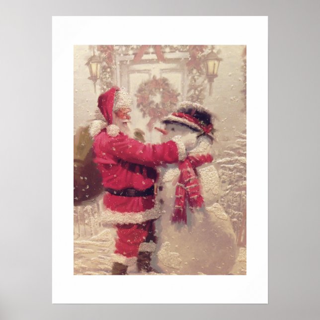 Santa Bygger Stil i Vintagen Snögubbe Poster (Framsidan)
