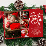 Santa Came Tidigt Birth Photo Collage Meddelande<br><div class="desc">Modern,  fotokollage,  julkort för födelseanmälan. Lägg märke till att baby föds med det här helgdag. Utformningen innehåller 4 foton av baby,  typografiskript "Tomten kom tidigt" i trendiget. Anpassa ytterligare med mer information på baksidan.</div>