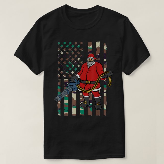 Santa Camo Flagga jul Maskin Gun T Shirt (Design framsida)