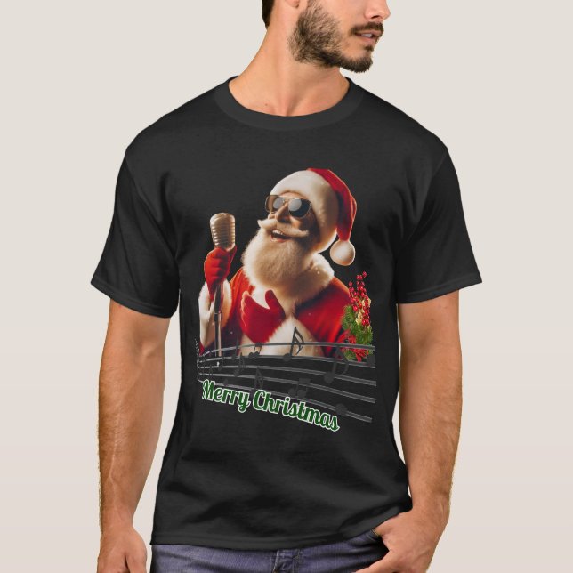 Santa Cantante Rock and Roll T Shirt (Framsida)