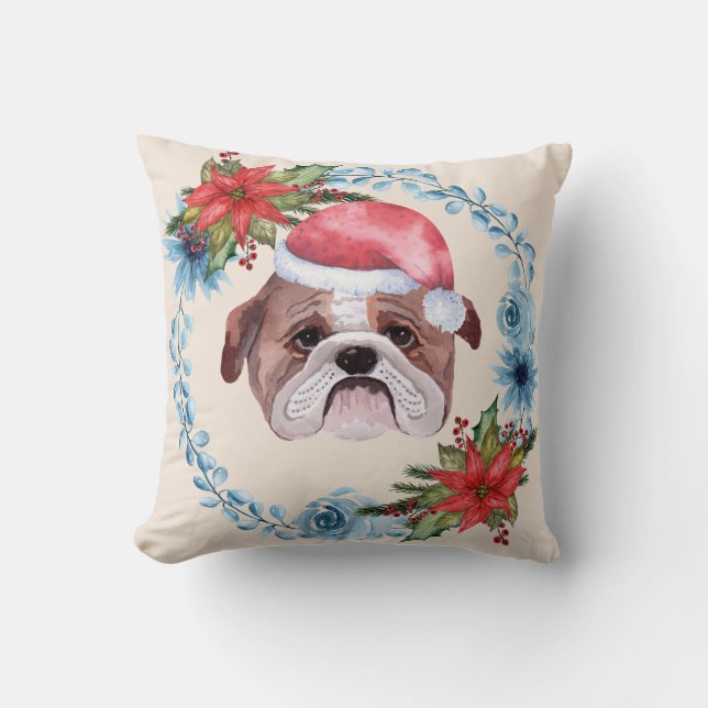 Santa Cap Bulldog Helgdag Kudde (Framsida)