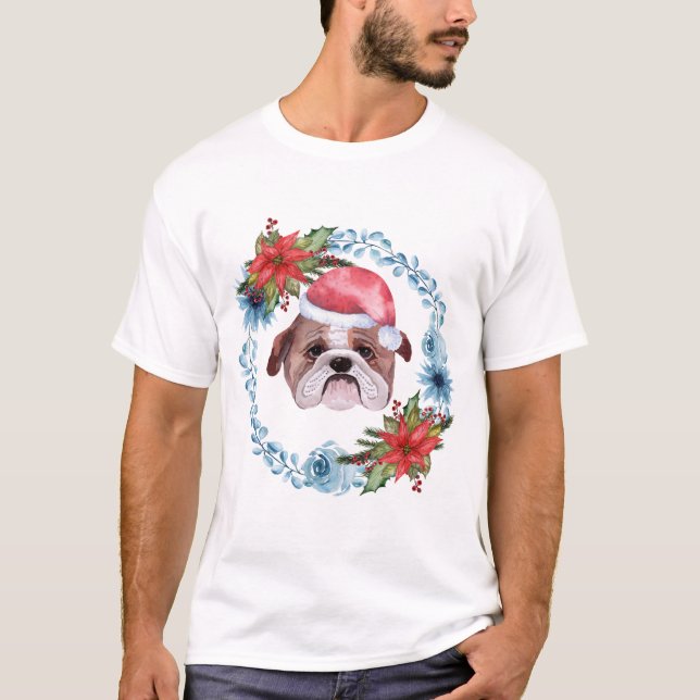 Santa Cap Bulldog Helgdag T Shirt (Framsida)