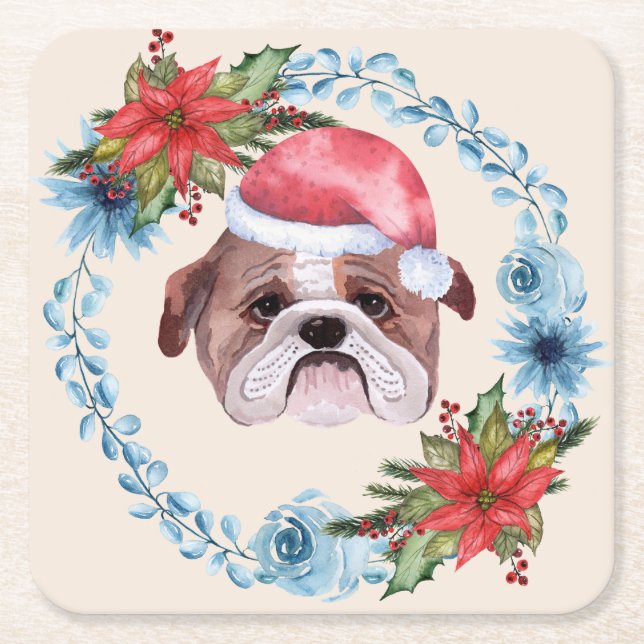 Santa Cap Bulldog Helgdag Underlägg Papper Kvadrat (Framsidan)