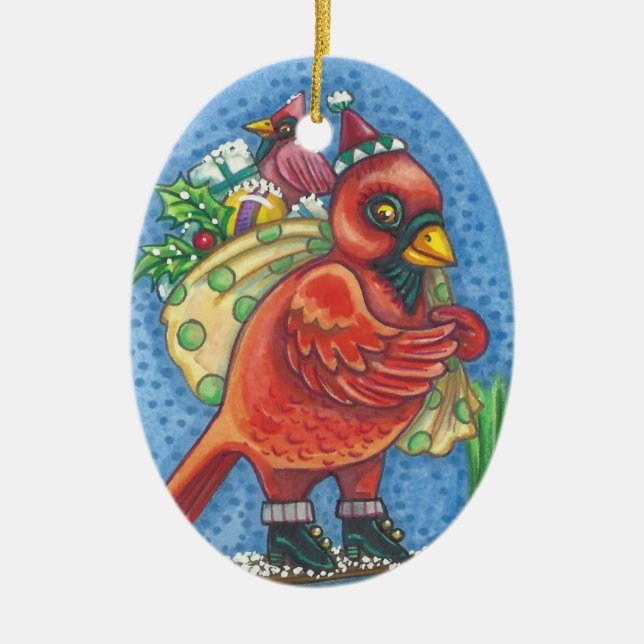 SANTA CARDINAL, CHRISTMAS RED BIRD ORNAMENT Oval (Framsidan)