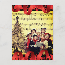 Santa Carolers Red Ribbon Musical Vykort