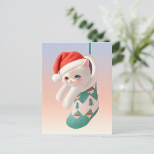 Santa Cat: Bao Bao i julstrumpa konst Helg Vykort