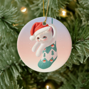 Santa Cat: Bao Bao i julstrumpa konst Julgransprydnad Keramik