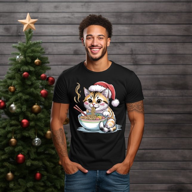 Santa Cat Eating Ramen Cute Christmas Kitty T Shirt (Skapare uppladdad)