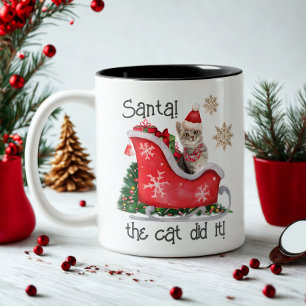 Santa Cat Funny jul Humor Watercolor Två-Tonad Mugg