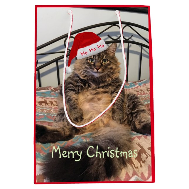 Santa Cat Ho Ho Ho Medium Gift Bag (Framsidan)