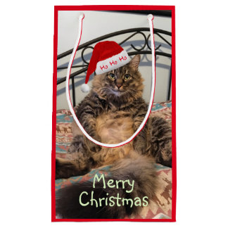 Santa Cat Ho Ho Ho Small Gift Bag