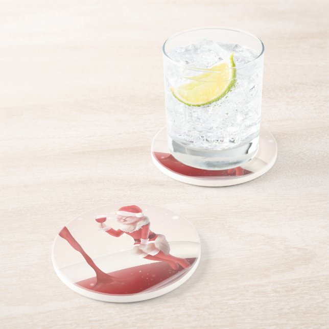 Santa Cat Holding Glass Red Vin Underlägg (Sidan)