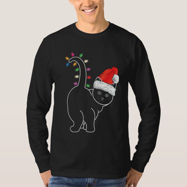 Santa Cat jul Färg Led Light Funny Julafton Cat T Shirt (Framsida)