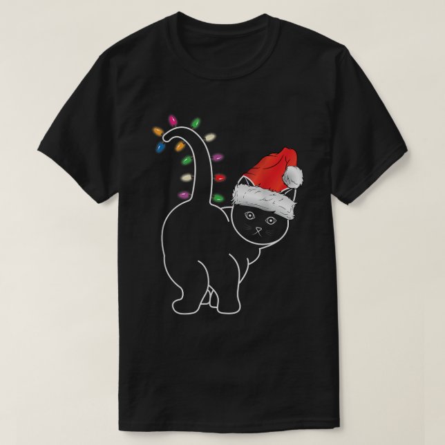 Santa Cat jul Färg Led Light Funny Julafton Cat T Shirt (Design framsida)