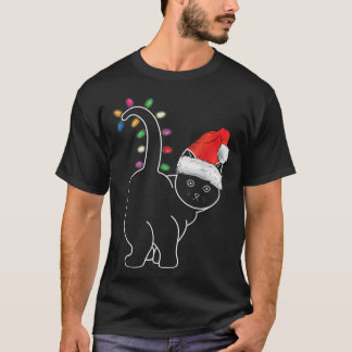 Santa Cat jul Färg Led Light Funny Julafton Cat T Shirt
