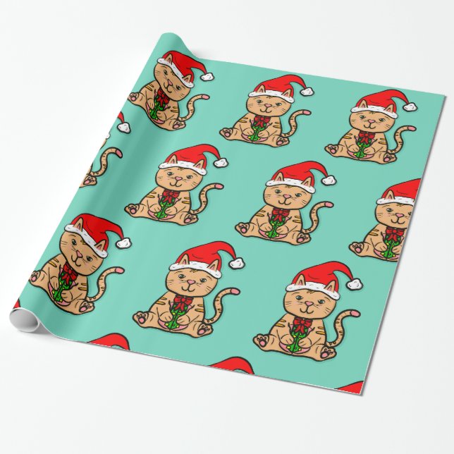Santa Cat-julafton Wrapping Papper Presentpapper (Utrullad)