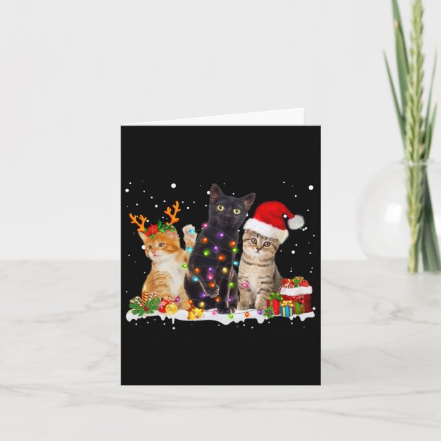 Santa Cat Light Gorgous Reindeer Pajama jul Kort (Framsida)