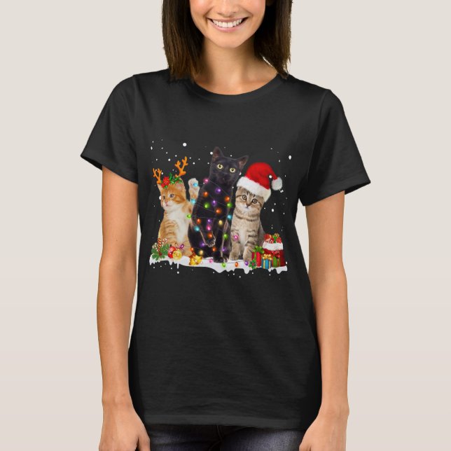 Santa Cat Light Gorgous Reindeer Pajama jul T Shirt (Framsida)