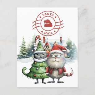 Santa Cat Mail med Julgran Helg Vykort
