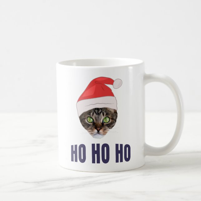 Santa Cat med julhatt, Ho Ho ho-inbjudan Kaffemugg (Höger)
