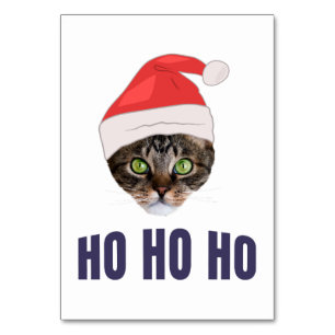 Santa Cat med julhatt, Ho Ho ho-inbjudan Squa Bordsnummer