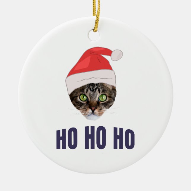 Santa Cat med julhatt, Ho Ho ho-inbjudan Squa Julgransprydnad Keramik (Framsidan)