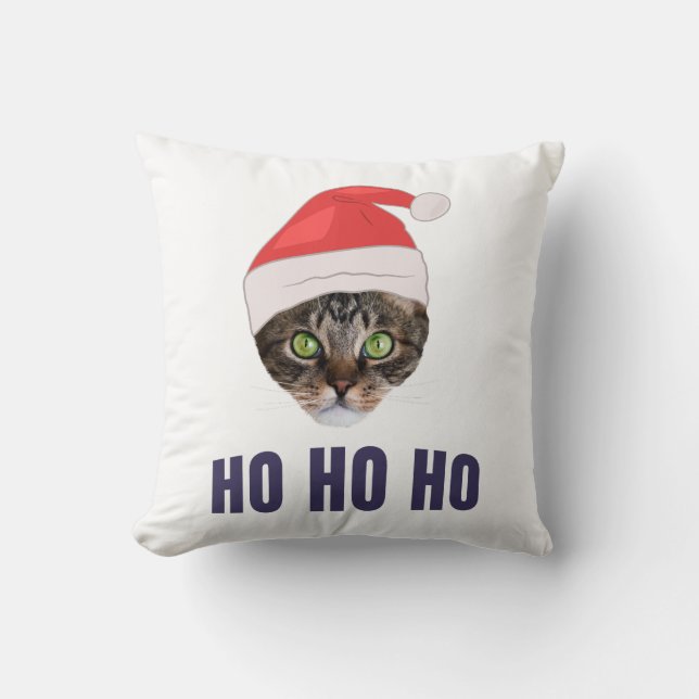Santa Cat med julhatt, Ho Ho ho-inbjudan Squa Kudde (Framsida)