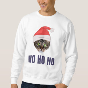 Santa Cat med julhatt, Ho Ho ho-inbjudan Squa Lång Ärmad Tröja