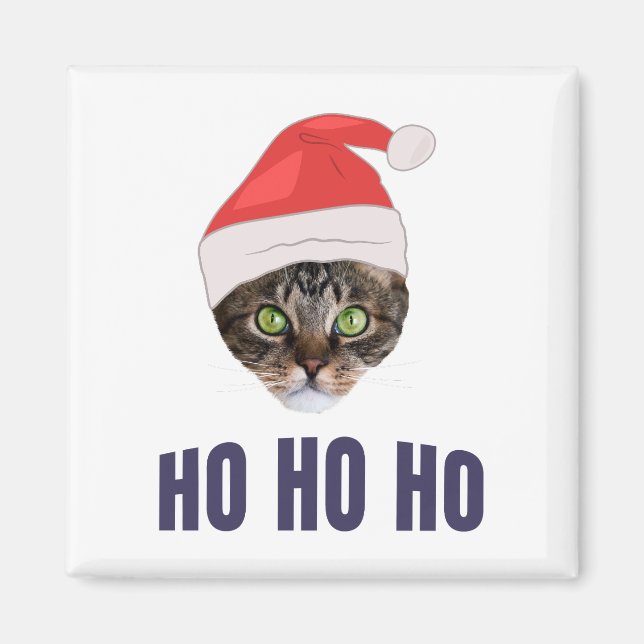 Santa Cat med julhatt, Ho Ho ho-inbjudan Squa Magnet (Framsidan)