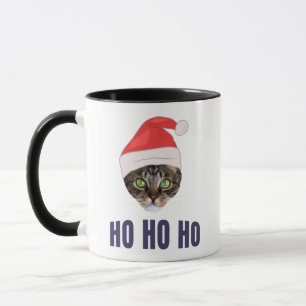 Santa Cat med julhatt, Ho Ho ho-inbjudan Squa Mugg