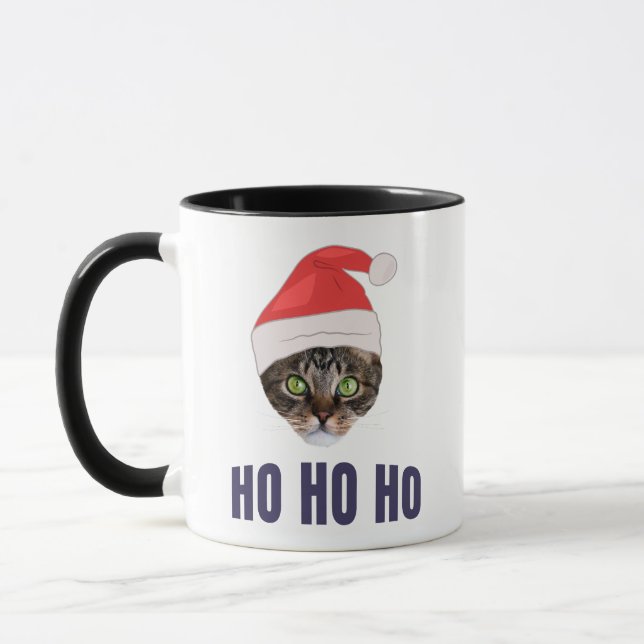 Santa Cat med julhatt, Ho Ho ho-inbjudan Squa Mugg (Vänster)