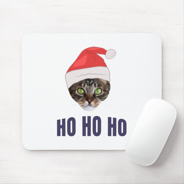 Santa Cat med julhatt, Ho Ho ho-inbjudan Squa Musmatta (Med mus)