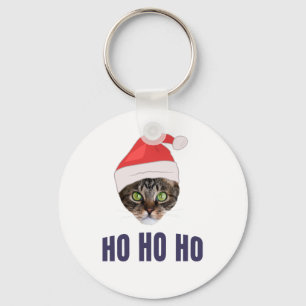 Santa Cat med julhatt, Ho Ho ho-inbjudan Squa Nyckelring