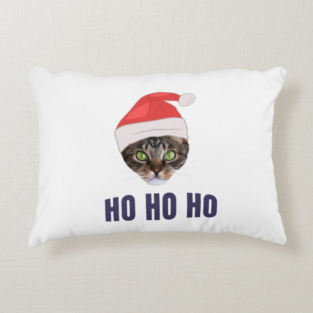 Santa Cat med julhatt, Ho Ho ho-inbjudan Squa Prydnadskudde (Framsidan)
