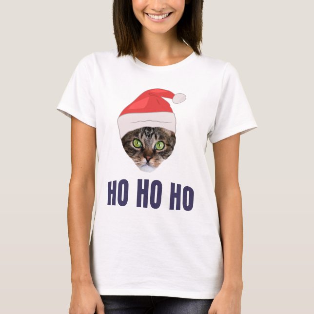 Santa Cat med julhatt, Ho Ho ho-inbjudan Squa T Shirt (Framsida)