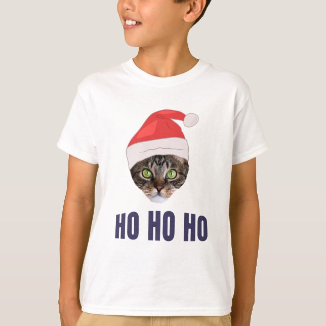 Santa Cat med julhatt, Ho Ho ho-inbjudan Squa T Shirt (Framsida)