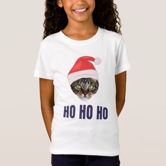 Santa Cat med julhatt, Ho Ho ho-inbjudan Squa T Shirt (Framsida)