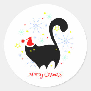 Santa Cat Merry Catmas-jul-Helgdag Runt Klistermärke