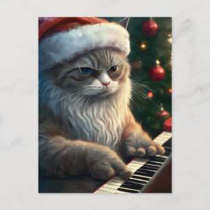 Santa Cat Plays Piano Vykort