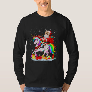 Santa Cat Riding Unicorn-jultomten T Shirt