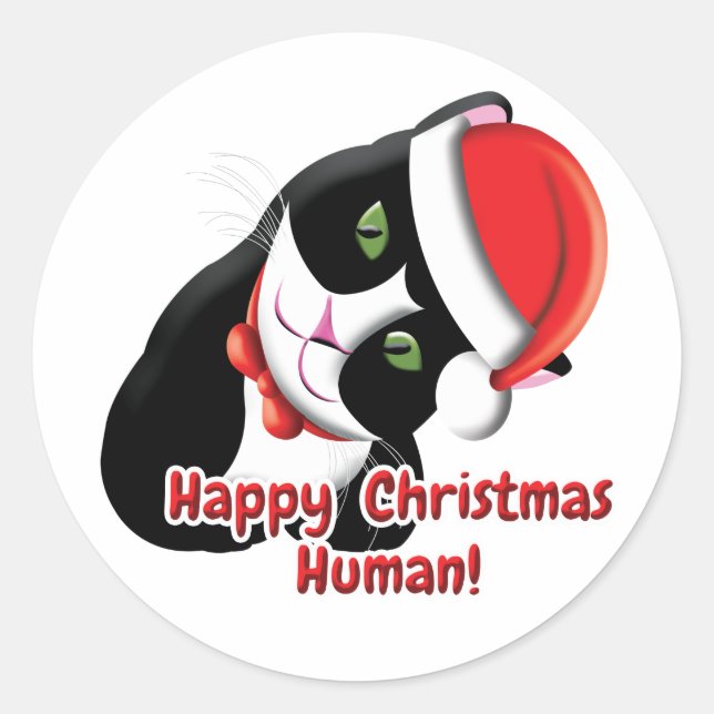 Santa Cat Runt Klistermärke (Framsida)