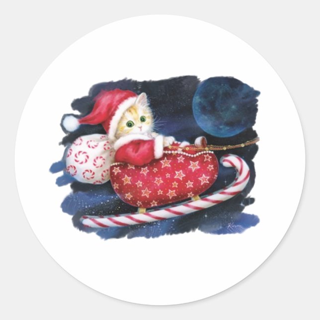 Santa Cat Runt Klistermärke (Framsida)