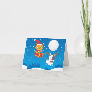 Santa Cat Sleigh Helgkort