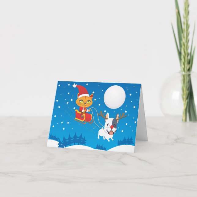 Santa Cat Sleigh Helgkort (Framsida)