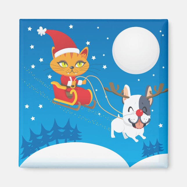 Santa Cat Sleigh Magnet (Framsidan)