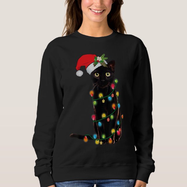 Santa Cat snurrade upp i Julgran Ljus Holi T Shirt (Framsida)